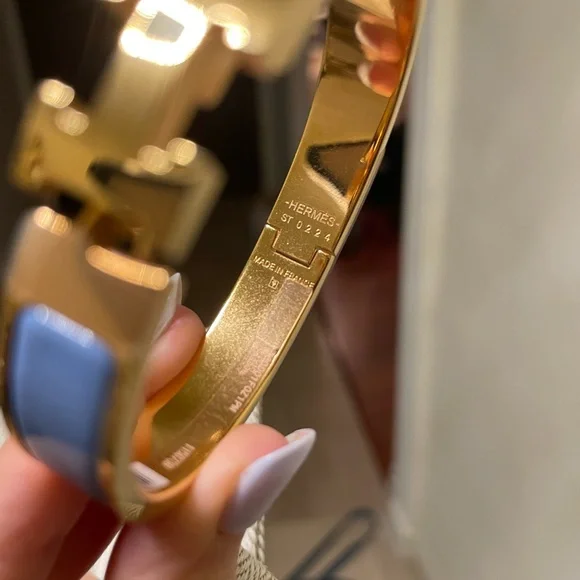 Hermes enamel narrow Clic Clac H bracelet blue